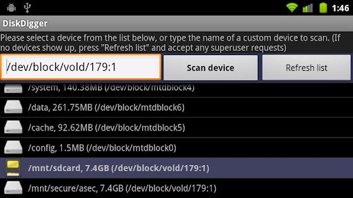 DiskDigger Android Partitions