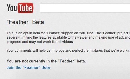 YouTube Feather Beta Page