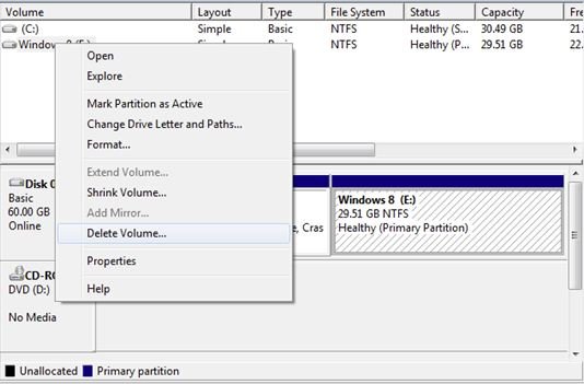 Delete Windows 8 Volume