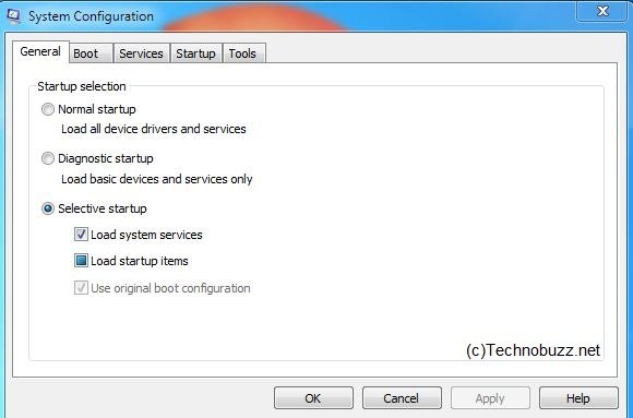 Microsoft System Configuration Window