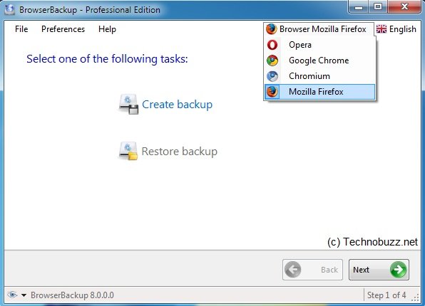 Select Browser to Create Backup
