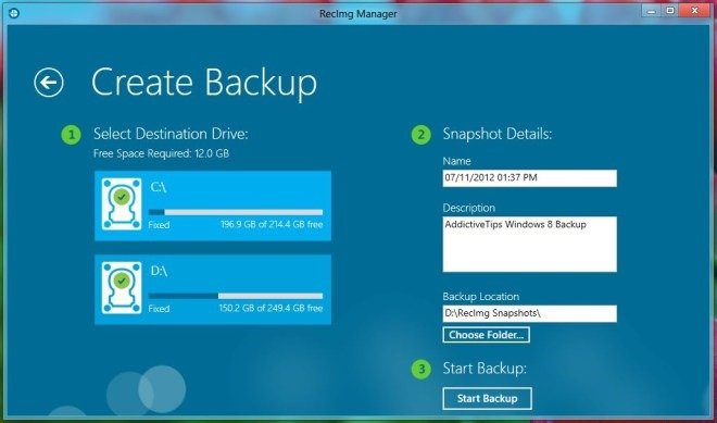 RecImgManager Windows 8 Backup Process