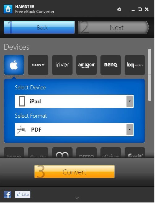 Hamster Free eBook Converter Choose Format