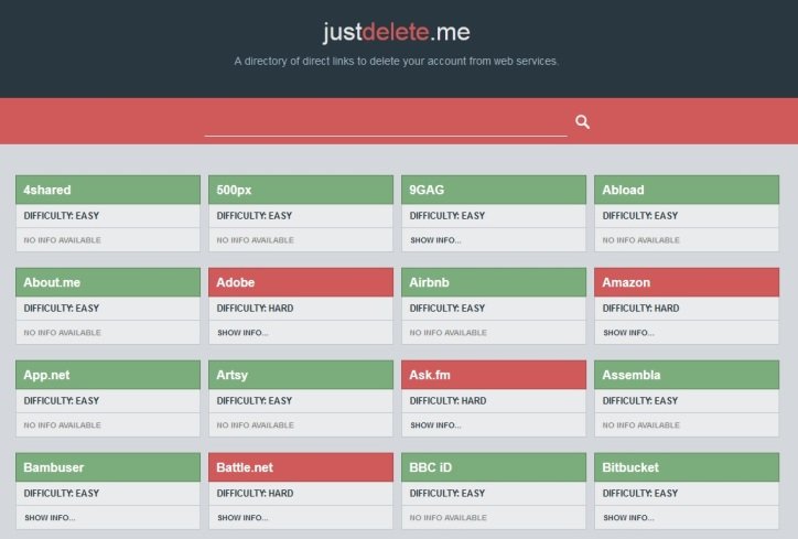 JustDelete.me Helps you to Delete all Your Web Accounts