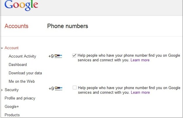 Google Phone Number Settings