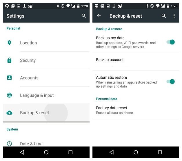 Android-Google-backup-settings