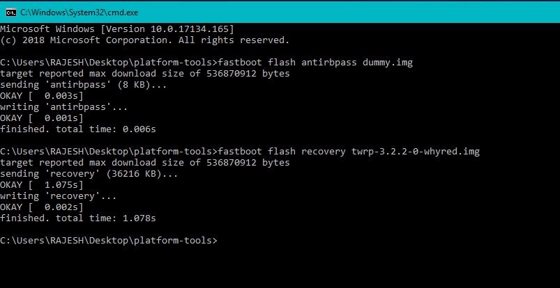 fastboot flash recovery twrp-3.2.2-0-whyred