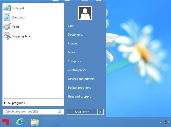 windows 8 start menu restore